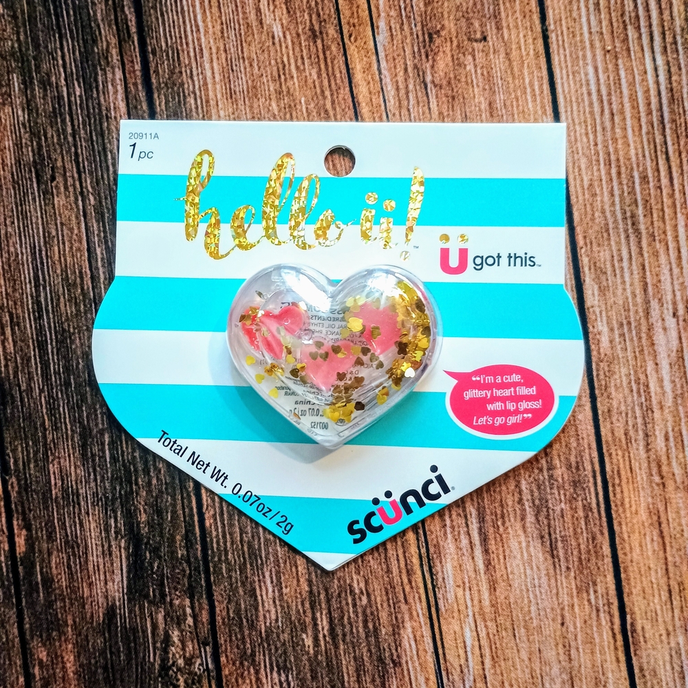 Scunci Heart Glitter Lip Gloss - Gold and Pink